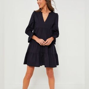 Tuckernuck Pomander Place Navy Cotton Poplin Flutter Sleeves Tiered Kenzo Dress